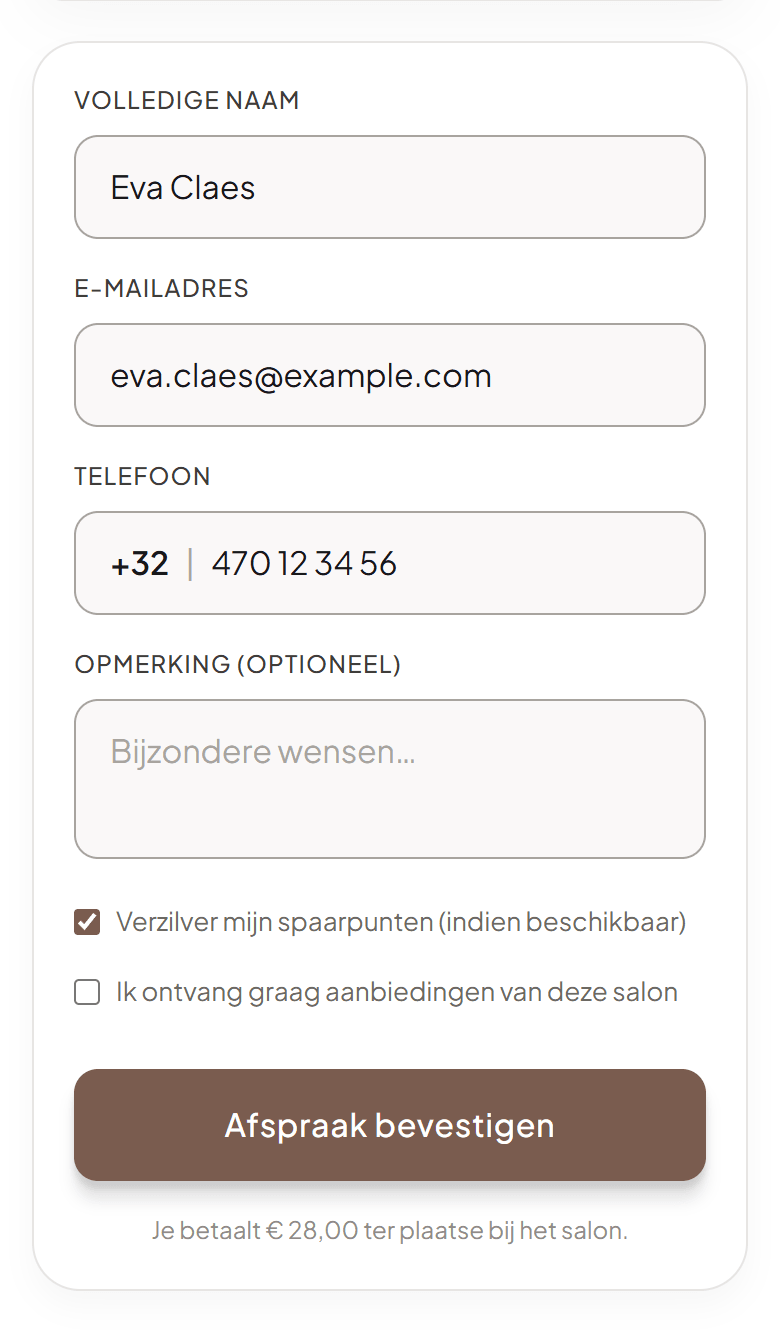 De laatste stap van het online boeken met het vakje om spaarpunten te verzilveren